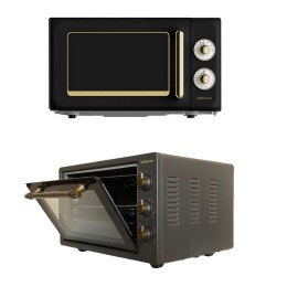 SOLTHERMIC® COMBO PACK FORNO DE MESA PRETO + FORNO MICROONDAS RÚSTICO PRETO PRETO