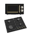 SOLTHERMIC® COMBO PACK PLACA GAS SA022W NEGRA MANDOS DORADOS + MICROONDAS RUSTICO NEGRO