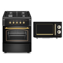 SOLTHERMIC® COMBO PACK F6S40G2RB FOGÃO A GÁS RÚSTICO PRETO 60X60 + FORNO MICROONDAS RÚSTICO PRETO