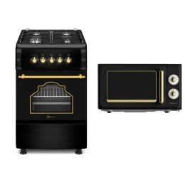 SOLTHERMIC® COMBO PACK F5S40G2RB FOGÃO A GÁS RÚSTICO PRETO 50X55 + FORNO MICROONDAS RÚSTICO PRETO