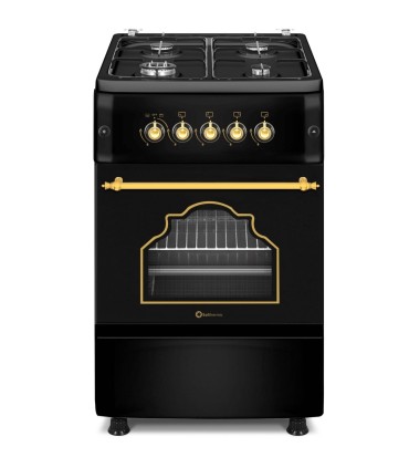 SOLTHERMIC® COMBO PACK F5S40G2RB FOGÃO A GÁS RÚSTICO PRETO 50X55 + FORNO MICROONDAS RÚSTICO PRETO