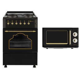 SOLTHERMIC® COMBO PACK COCINA F5S04E3RB ELÉCTRICA NEGRA NEGRA RÚSTICA 50X55 + MICROONDAS RUSTICO NEGRO