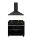 SOLTHERMIC® COMBO PACK COCINA GAS NEGRA RÚSTICA 90X60 HORNO ELECTRICO PANORAMICO + CAMPANA NEGRA RÚSTICA 90