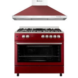 SOLTHERMIC® COMBO PACK COCINA F9L50G2R HORNO PANORAMICO + CAMPANA DECORATIVA 8924 ROJA 90