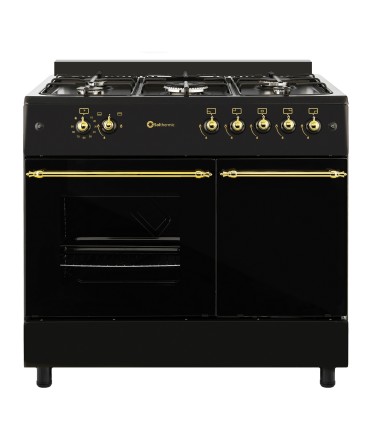 SOLTHERMIC® COMBO PACK COCINA GAS NEGRO RÚSTICO 90X60 PORTABOMBONA + CAMPANA DE 90 + FRIGO-COMBI RETRO 1,88