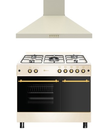 SOLTHERMIC COMBO PACK COCINA GAS CREMA PORTABOMBONA 90X60 + CAMPANA CREMA DE 90