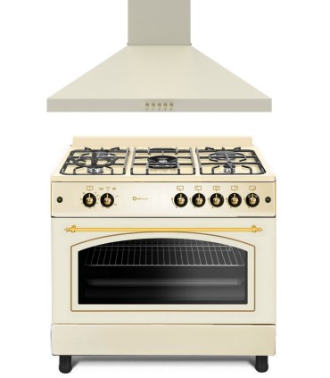 SOLTHERMIC® COMBO PACK COCINA GAS CREMA RÚSTICA 90X60 + CAMPANA CREMA DE 90