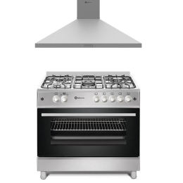 PACK 90 CM CUISINIÈRE À GAZ FOUR PANORAMIQUE SOLTHERMIC ET HOTTE ASPIRANTE EN T AVEC ÉCRAN TACTILE TG90X90X