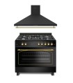 SOLTHERMIC® COMBO PACK COCINA GAS F9L50G2RB CON HORNO PANORAMICO NEGRA RÚSTICO + CAMPANA DECORATIVA H90PR