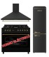 SOLTHERMIC® COMBO PACK FOGÃO A GÁS PRETO RÚSTICO 90X60 FORNO ELÉCTRICO PANORÂMICO + EXAUSTOR 90 + FRIGO-COMBI RETRO 1,88