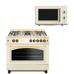 SOLTHERMIC® COMBO PACK COCINA F9L50G2-C GAS CREMA RÚSTICA 90X60 HORNO PANORÁMICO + MICROONDAS RUSTICO CREMA