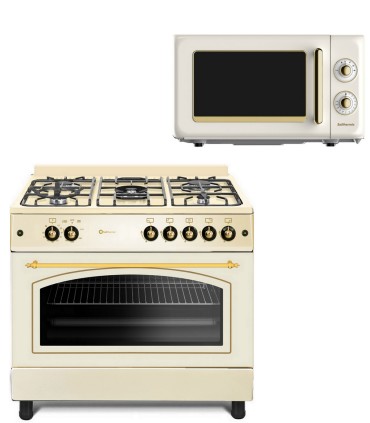 SOLTHERMIC® COMBO PACK COZINHA F9L50G2-C GÁS CREME RÚSTICO 90X60 FORNO PANORÂMICO + MICROONDAS CREME RÚSTICO
