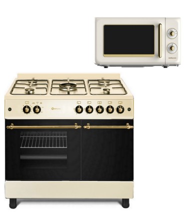 SOLTHERMIC® COMBO PACK FOGÃO F9LT50G2-C CREME RÚSTICO GÁS 90X60 SUPORTE PARA PLACA DE FOGÃO A GÁS + FORNO MICROONDAS CREME RÚSTI