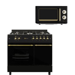 SOLTHERMIC® COMBO PACK COCINA F9LT50G2-RB GAS NEGRO RÚSTICO 90X60 PORTABOMBONA + MICROONDAS RUSTICO NEGRO