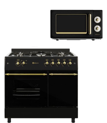 SOLTHERMIC® COMBO PACK PACK CUISINE F9LT50G2-RB NOIR RUSTIQUE GAZ 90X60 PLAQUE DE CUISSON GAZ + MICRO-ONDES NOIR RUSTIQUE