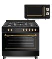 SOLTHERMIC® COMBO PACK COCINA F9L50G2RB GAS NEGRA RÚSTICA 90X60 HORNO PANORÁMICO + MICROONDAS RUSTICO NEGRO