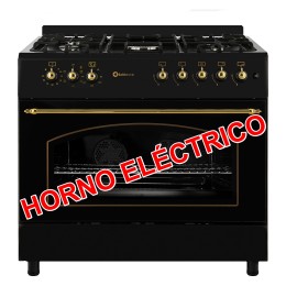 SOLTHERMIC® COCINA F9L50E5RB GAS NEGRA RÚSTICA 90X60 HORNO ELECTRICO PANORAMICO
