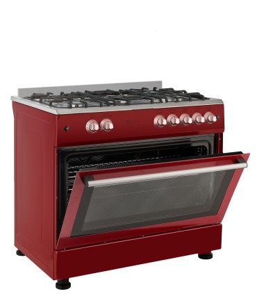 SOLTHERMIC® COZINHA F9L50G2RED GÁS VERMELHO BORGONHA ESTILO RETRO 90X60 COM FORNO PANORÂMICO