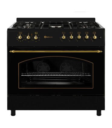 SOLTHERMIC® F9L50E5RB FOGÃO A GÁS PRETO RÚSTICO 90X60 FORNO PANORÂMICO ELÉCTRICO