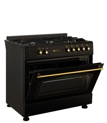 SOLTHERMIC® F9L50G2RB FOGÃO A GÁS PRETO RÚSTICO 90X60 FORNO PANORÂMICO