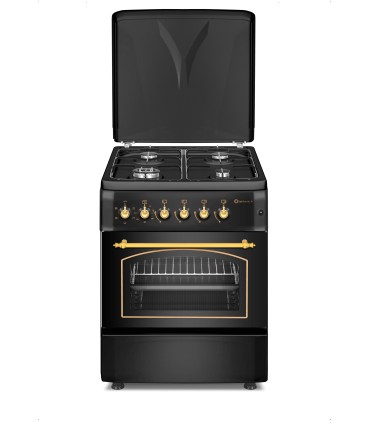 SOLTHERMIC® 60X60 RUSTIQUE NOIR F6S40E5RB CUISINIÈRE À GAZ F6S40E5RB AVEC FOUR ÉLECTRIQUE