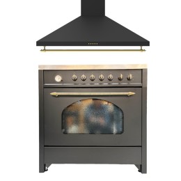 SOLTHERMIC® COMBO PACK CUISINIÈRE 90X60 VTI90ANEGRA FOUR À INDUCTION + HOTTE 90 NOIR RUSTIQUE