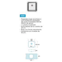 FREGADERO EDESA FUJI BE40X40 1C PLUS /A