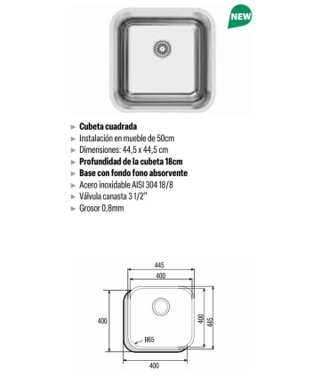 FREGADERO CATA CB4040 B/ENCIMERA    5012