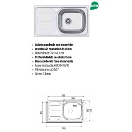 FREGADERO CATA CDS1EI S/ENCIMERA    5022