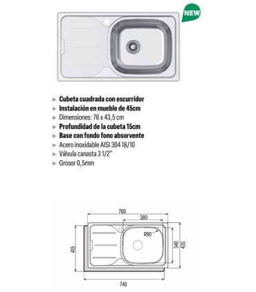 FREGADERO CATA CDS1EI S/ENCIMERA    5022