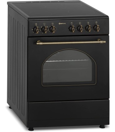 PLAQUE DE CUISSON VITROCÉRAMIQUE AVEC FOUR 60 CM DE LARGE + HOTTE ASPIRANTE 60 CM DE LARGE/NOIR RUSTIQUE STYLE RÉTRO