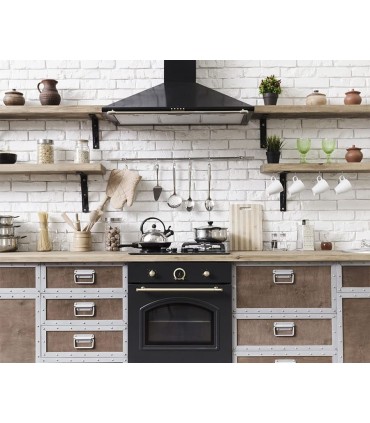 PLAQUE DE CUISSON VITROCÉRAMIQUE AVEC FOUR 60 CM DE LARGE + HOTTE ASPIRANTE 60 CM DE LARGE/NOIR RUSTIQUE STYLE RÉTRO