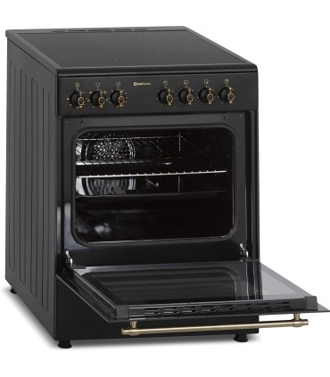 PLAQUE DE CUISSON VITROCÉRAMIQUE AVEC FOUR 60 CM DE LARGE + HOTTE ASPIRANTE 60 CM DE LARGE/NOIR RUSTIQUE STYLE RÉTRO