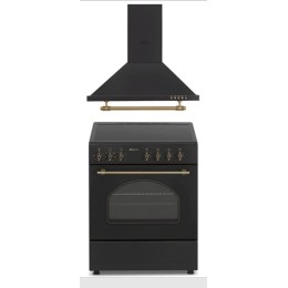 PACK PLAQUE DE CUISSON VITROCÉRAMIQUE AVEC FOUR + HOTTE ASPIRANTE/NOIR RUSTIQUE STYLE RÉTRO/60 CM DE LARGEUR