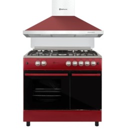 PACK  SOLTHERMIC 90 CM ROJO COCINA PORTABOMBONA Y CAMPANA (HORNO A GAS 64L), 5 QUEMADORES