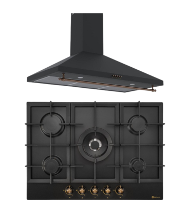 SOLTHERMIC® COMBO PACK PLACA GAS BL032 NEGRA RÚSTICA 70 + CAMPANA 90