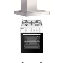SOLTHERMIC COMBO PACK COCINA GAS BLANCA + CAMPANA INOX T ST-T60X