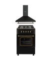 PACK SOLTHERMIC (NOIR RUSTIQUE ET GARNITURES DORÉES) CUISINIÈRE F6S40G2 NOIRE FOUR À GAZ + HOTTE 60 CM