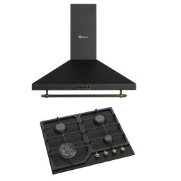 KIT - PACK7 CUISINE NOIRE FINITION OR RUSTIQUE (hotte aspirante 60 + plaque de cuisson au gaz)