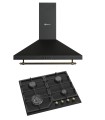 KIT - PACK7 CUISINE NOIRE FINITION OR RUSTIQUE (hotte aspirante 60 + plaque de cuisson au gaz)