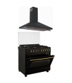 SOLTHERMIC® COMBO PACK FOGÃO A GÁS F9L50G2RB COM FORNO PANORÂMICO PRETO RÚSTICO + EXAUSTOR DECORATIVO H90PR